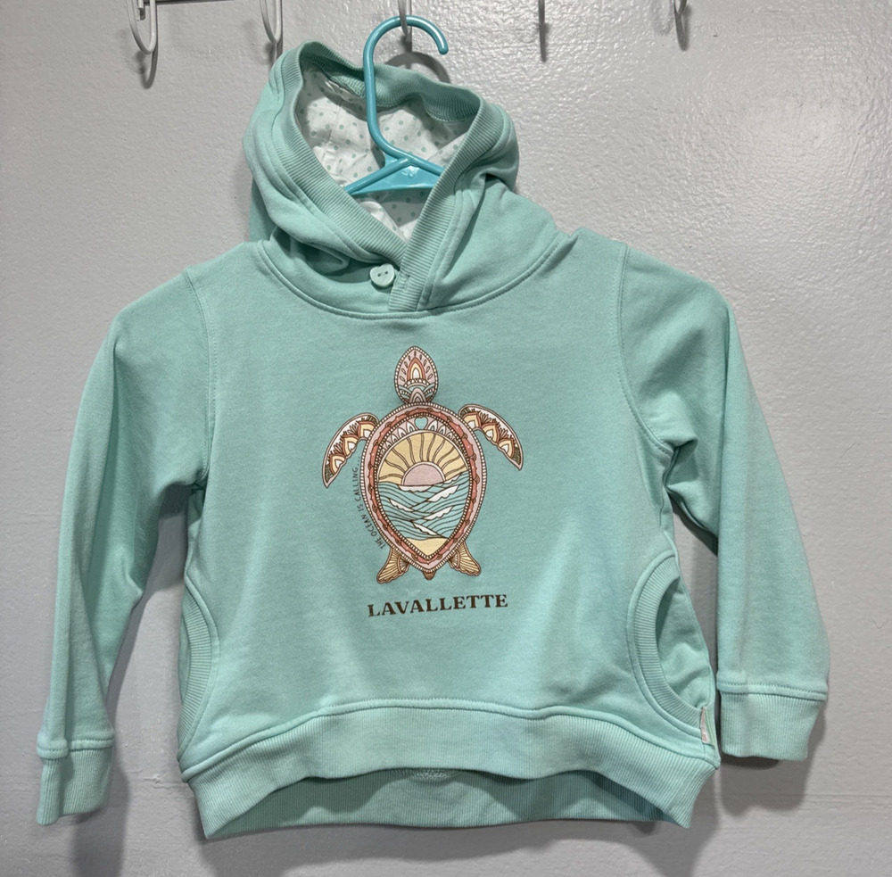 Earth Nymph Girls Aqua Hooded Sweatshirt Lavallette Turtle Hoodie Size 5/6